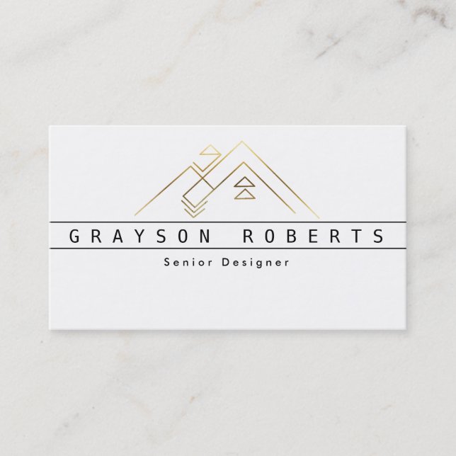 Geometric Mountain Logo | Gold | Custom Business Business Card (Front)