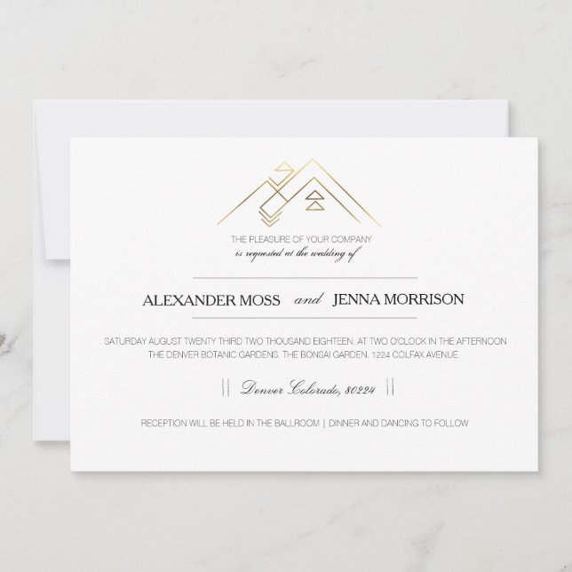 Geometric Mountain | Modern Gold Invitation (Front)