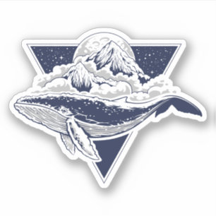 Geometric Mountain Scene Blue Whale Sticker