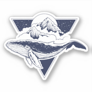 Geometric Mountain Scene Blue Whale Sticker