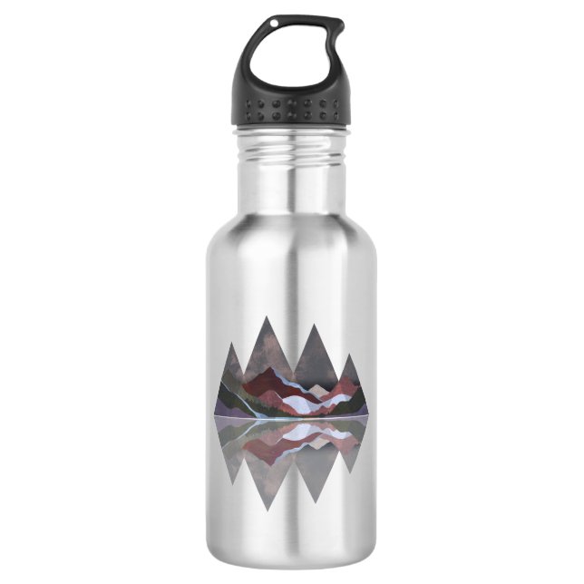 Geometric Mountain Scene Stainless Steel Water Bottle (Front)