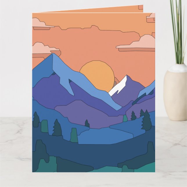 Geometric Mountain Sunset  Card (Front)