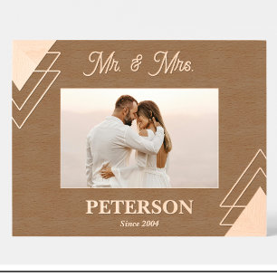 Geometric Mr Mrs Couple Custom Wood Picture Frame Engraved Frames