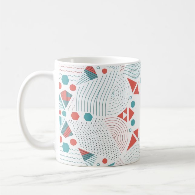 Geometric Mug - Coffee Mug  Coral & Teal Design (Left)
