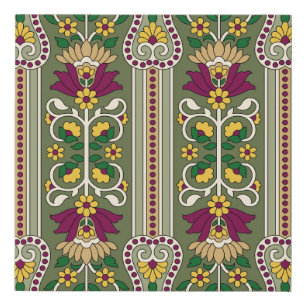 Geometric Mughal Paisley pattern on green backgrou Faux Canvas Print