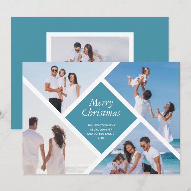 Geometric Multi Photo Merry Christmas Holiday Card (Front/Back)