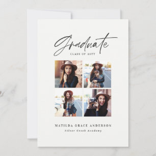 Geometric multi photo navy blue graduation announcement