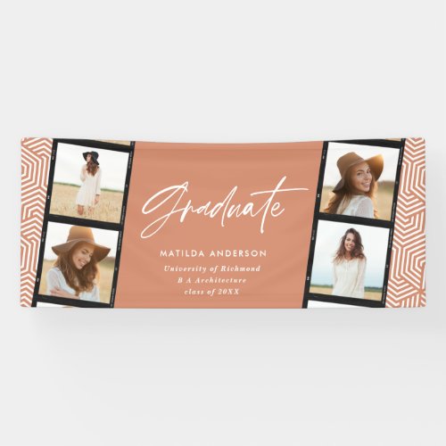 Geometric multi photo terracotta graduation party  banner