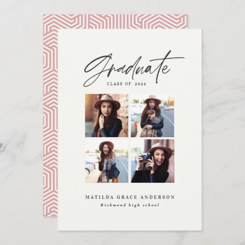 Geometric multi photo typography graduation pink announcement