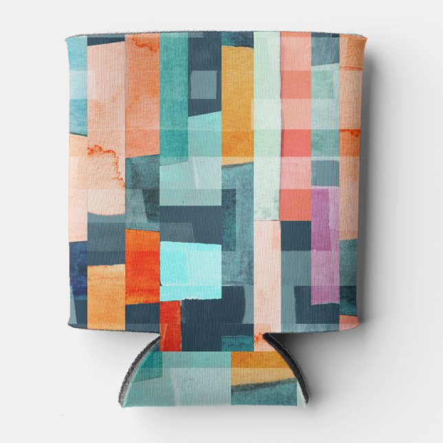 Geometric multicolor stripes, trendy pattern. can cooler (Front)