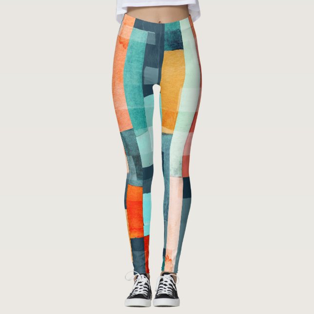 Geometric multicolor stripes, trendy pattern. leggings (Front)