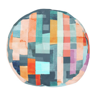 Geometric multicolor stripes, trendy pattern. pouf