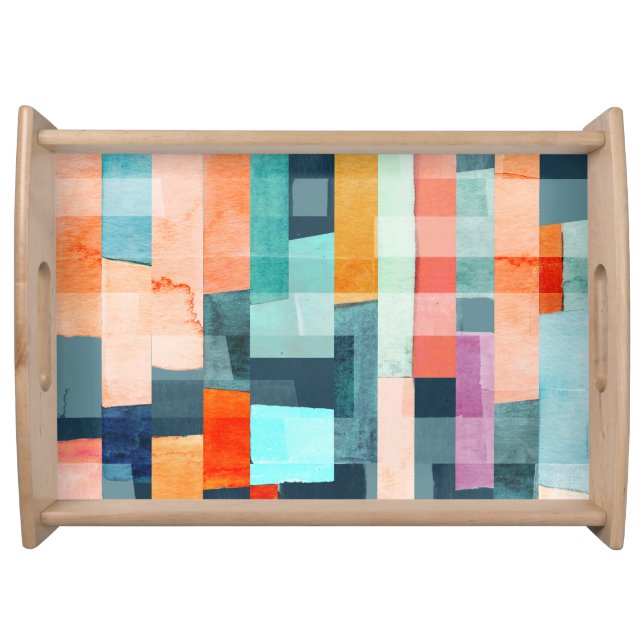 Geometric multicolor stripes, trendy pattern. serving tray (Front)