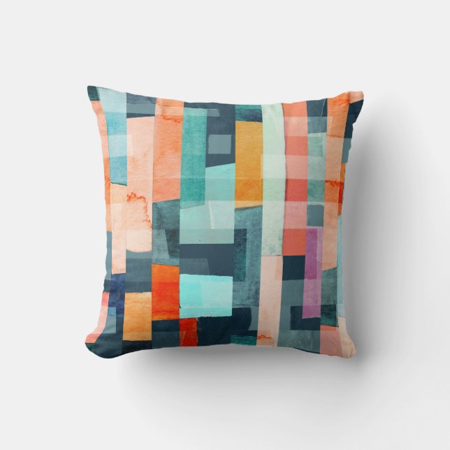 Geometric multicolor stripes, trendy pattern. throw pillow (Front)
