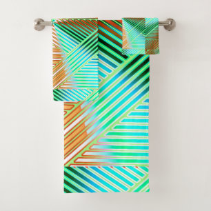 Geometric Multicolored Gradient Lines Modern Bath Towel Set