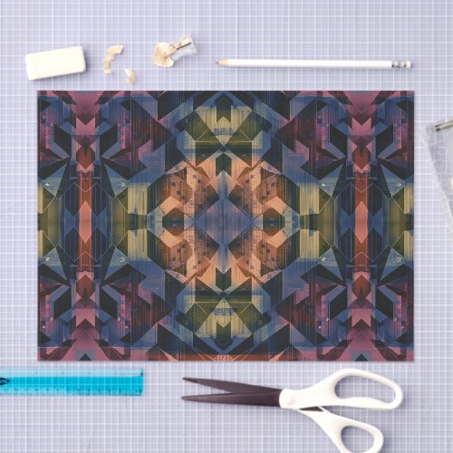Geometric multicolored pattern with brown flower tissue paper