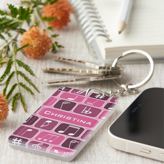 Geometric Music Notes Pink Keychain