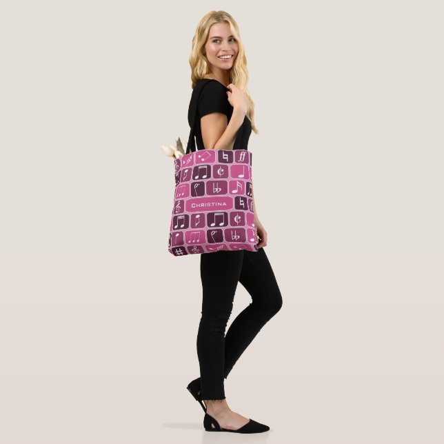 Geometric Music Notes Pink Tote Bag (On Model)