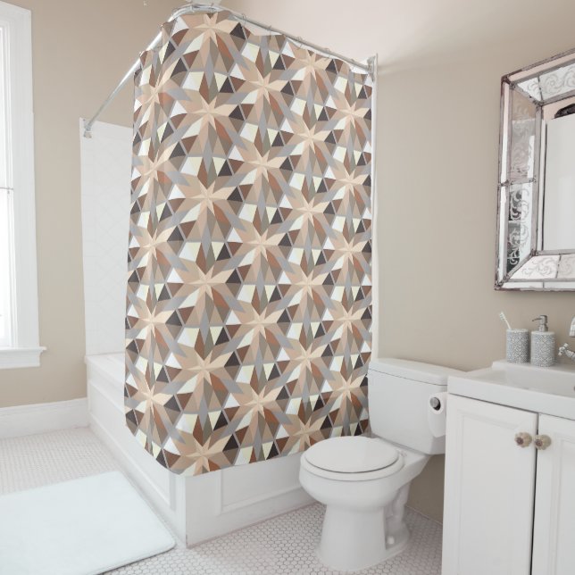 Geometric Natural Colors Pattern Shower Curtain (In Situ)