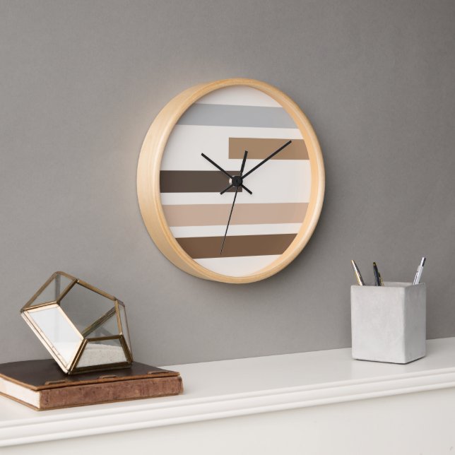 Geometric Natural Earth Tones Stripes Art Pattern Clock (Office)
