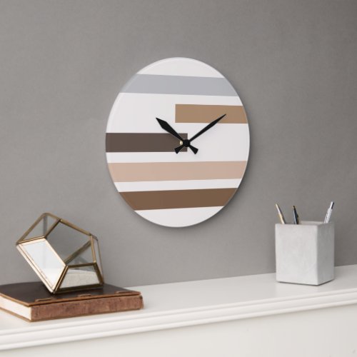 Geometric Natural Earth Tones Stripes Art Pattern Large Clock