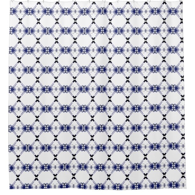 Geometric Navy Black and White Shower Curtain (Front)