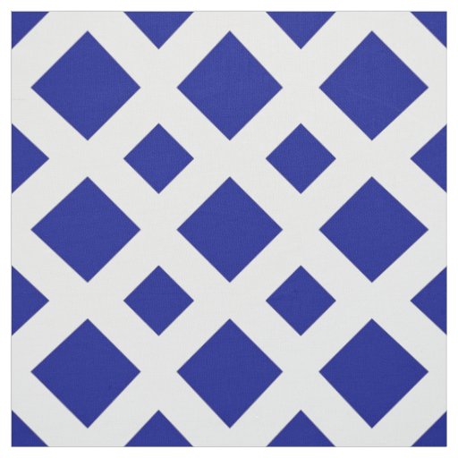 Geometric Navy Blue Diamonds on White Fabric
