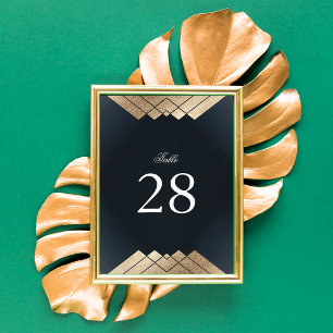 Geometric Navy Blue Gold Gatsby Wedding Table Number