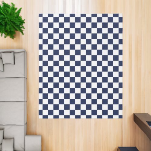 Geometric Navy Blue White Checkered Pattern Rug