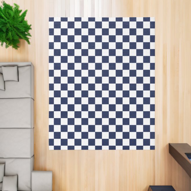 Geometric Navy Blue White Checkered Pattern Rug (Insitu (Indoor 2))