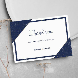 Geometric navy blue white gold glitter Thank You Invitation
