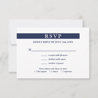 Geometric Navy Blue White Menu Choice Wedding RSVP