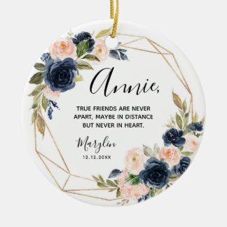 Geometric Navy Blush Floral True Friends Ceramic Ornament