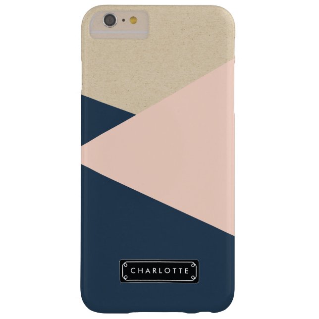 Geometric Navy & Blush Pink Personalized Case-Mate iPhone Case (Back)