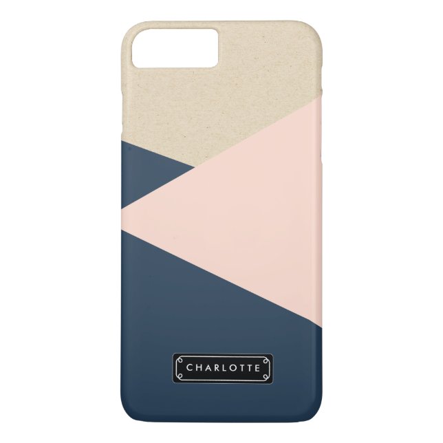 Geometric Navy & Blush Pink Personalized Case-Mate iPhone Case (Back)