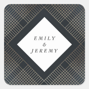 Geometric Navy Gold Gatsby Wedding Square Sticker