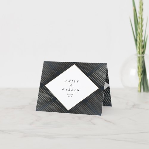 Geometric Navy Gold Gatsby Wedding Thank You Card