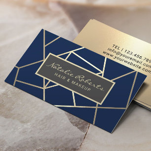 Geometric Navy & Gold Hair Stylist Beauty Salon Business Card