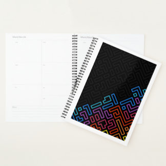 Geometric Neon Maze Pattern – Modern Colorful Planner