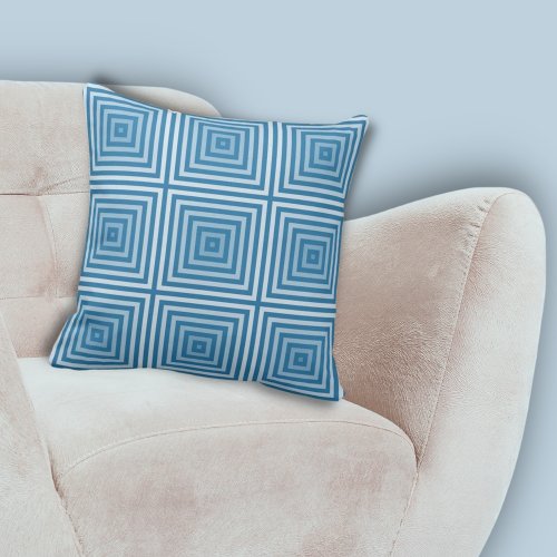 Geometric Nested Box Pattern In Blue Throw Pillow