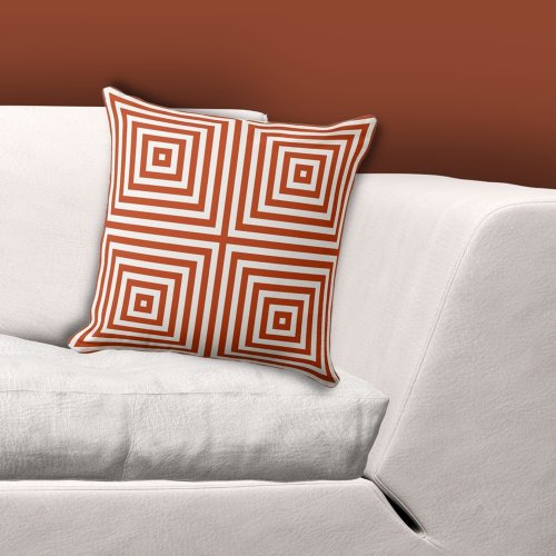 Geometric Nested Box Pattern White_Orange  Throw Pillow