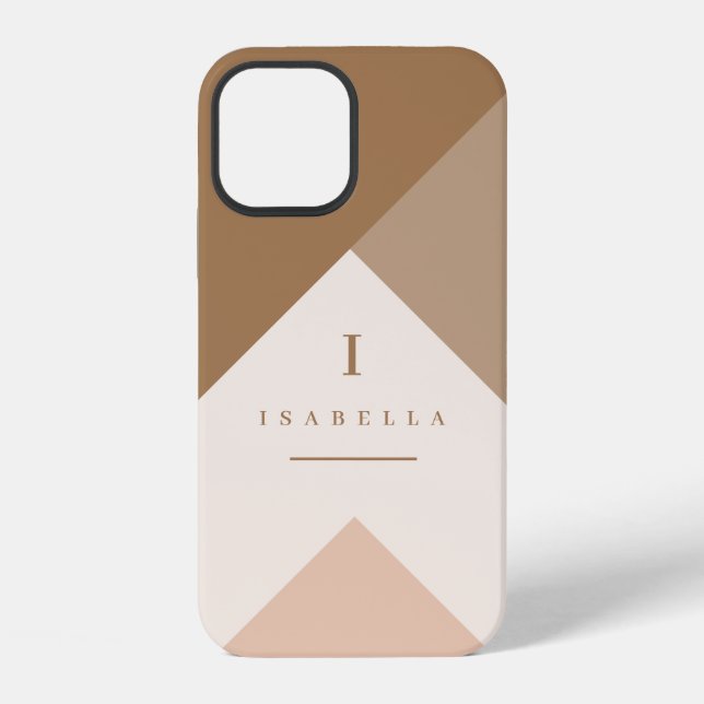 Geometric Neutral Brown & Tan - Monogram - Iphone Case (Back)