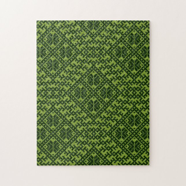 Geometric nordic pattern in green  jigsaw puzzle (Vertical)