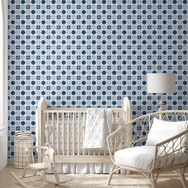 Geometric Ocean Blue Mediterranean Tile Wallpaper (Creator Uploaded)