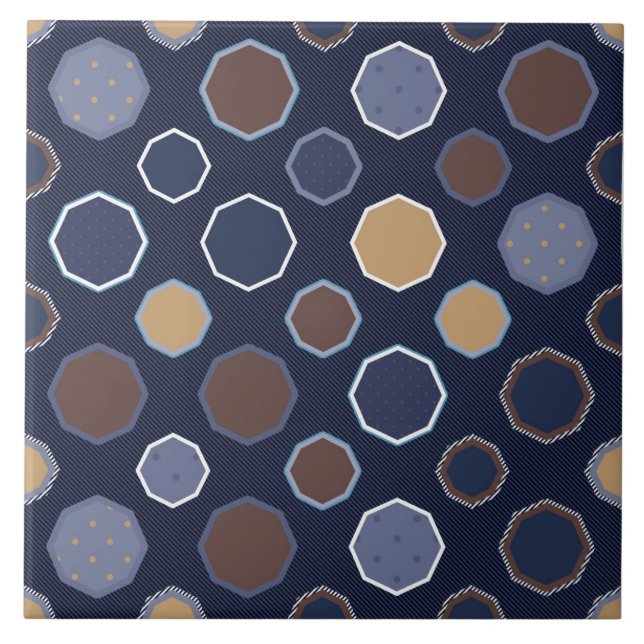 Geometric, octagon, diagonal lines, polka dots ceramic tile (Front)
