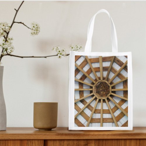 Geometric Octagon of Wood on White reusable Grocery Bag