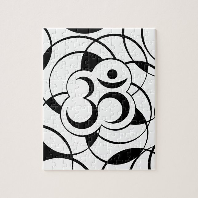 Geometric Om Symbol Black and White Jigsaw Puzzle (Vertical)