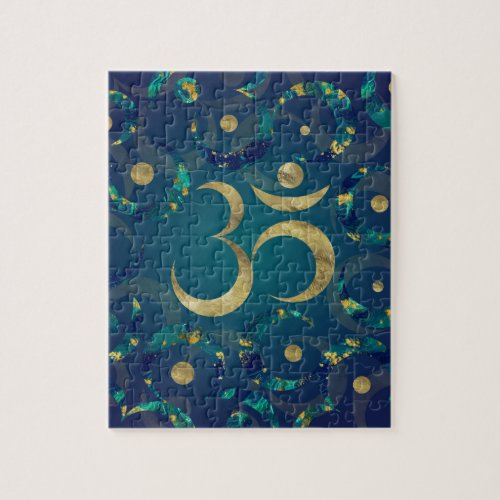 Geometric Om Symbol Gold and Marble Jigsaw Puzzle