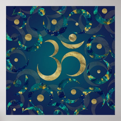 Geometric Om Symbol Gold and Marble Poster