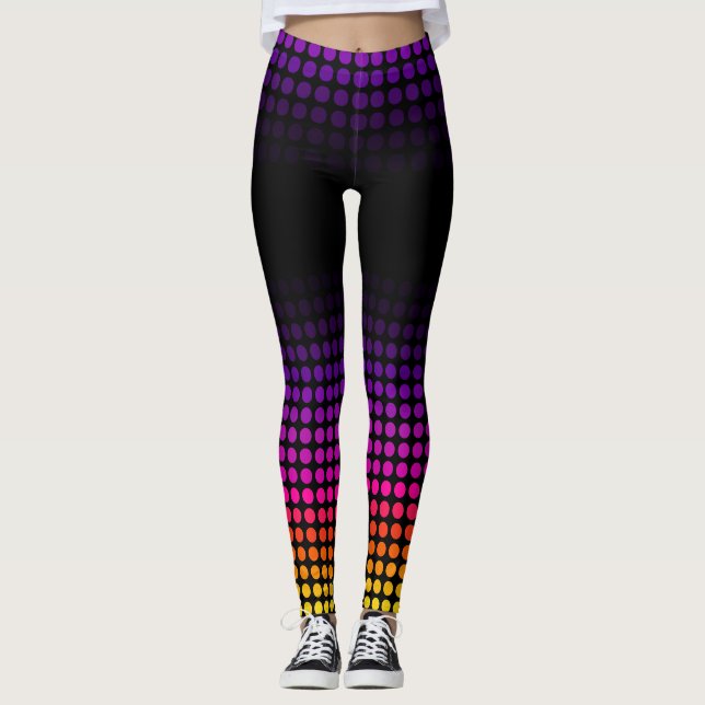 Geometric Ombre Sunset Pattern on Black  Leggings (Front)